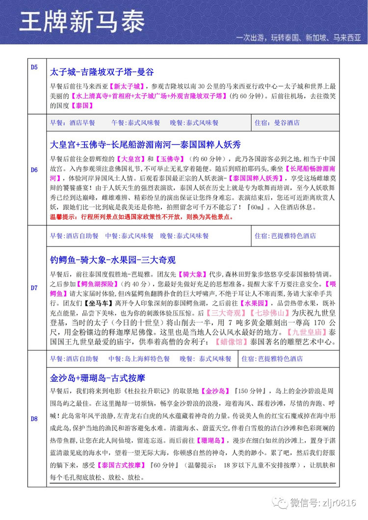 王牌新馬泰10日游行程介紹